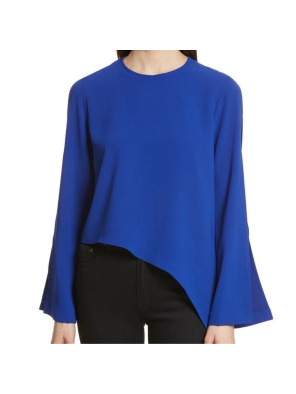 IRO Awefa Cutout Crepe Blue Asymmetrical Hem Blouse Bell Sleeves Size 40 8 M